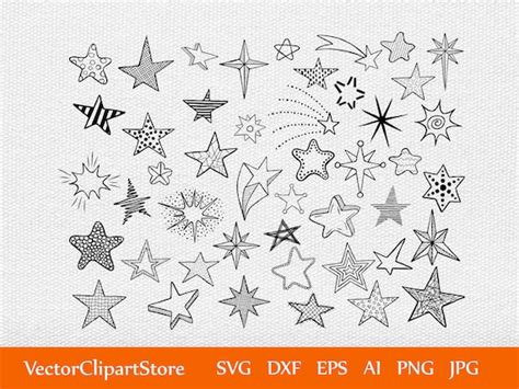 Hand Drawn Stars Vector Graphics Bundle Star Doodles Clip Etsy