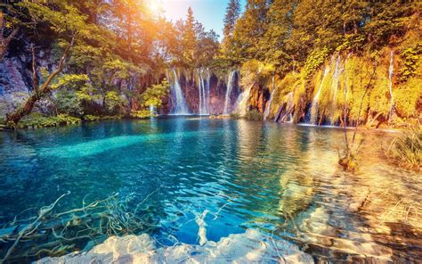 Download Wallpapers Waterfalls Summer Sunset Croatia