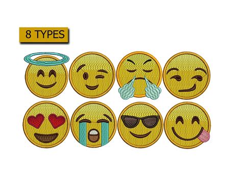 8 Types Emoji Embroidery Design Set Emoticon Machine Etsy