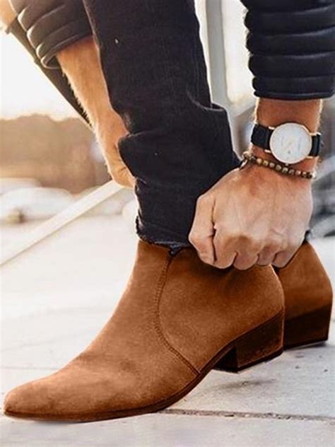Handmade Men Brown Suede Ankle High Zipper Casual Boots Men Ankle