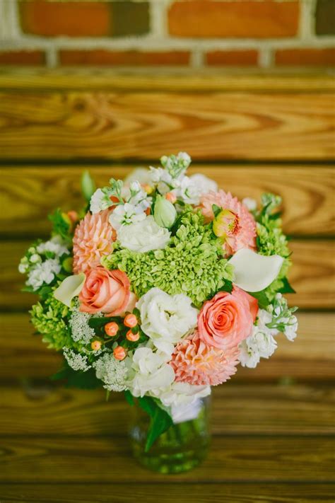 Coral Bouquet With Lime Green Wedding Pinterest