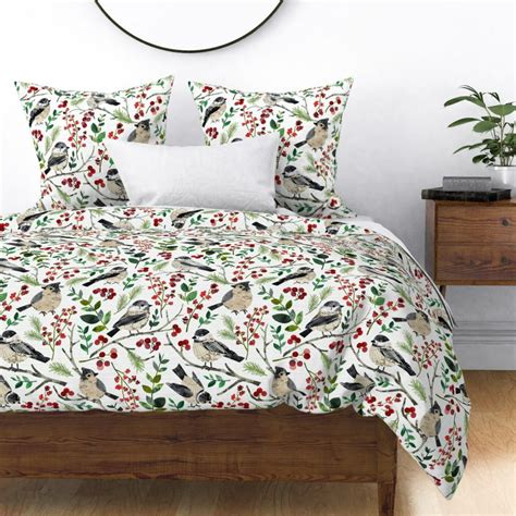 Holly Berry Winter Bird Branches Holidays Holiday Sateen Duvet Cover By