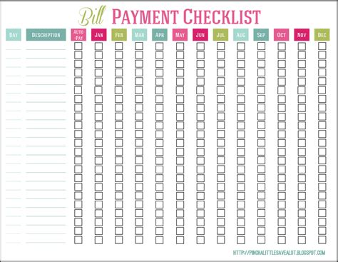Bill Pay Checklist Free Printable