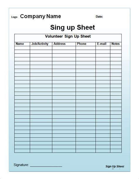 Printable Sign Up Sheet Template Word Printable Templates Free