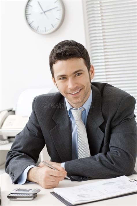 Businessman Working At Desk Stock Photo Image Of Happiness Indoor