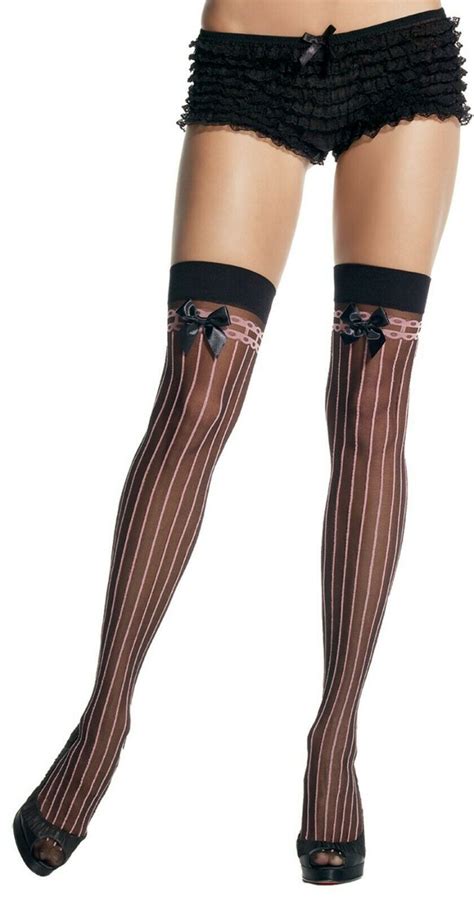 leg avenue black pink stripe thigh high stockings adult halloween costume ua9222 fearless apparel