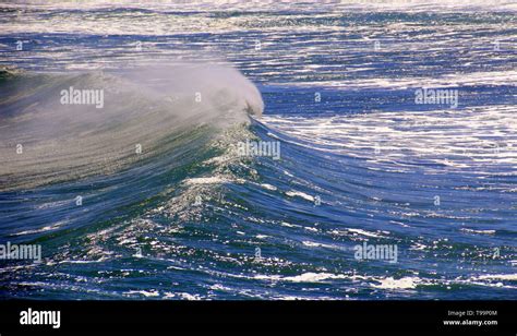 Beautiful Big Blue Wave Breaking To The Right Side With White Spray