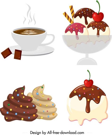 Chocolate Products Design Elements Ice Cream Coffee Icons Vectors