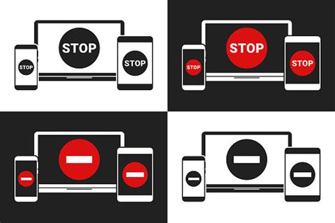 Satz Stoppschild Auf Laptop Mobilem Smartphonebildschirm Geben Sie Kein