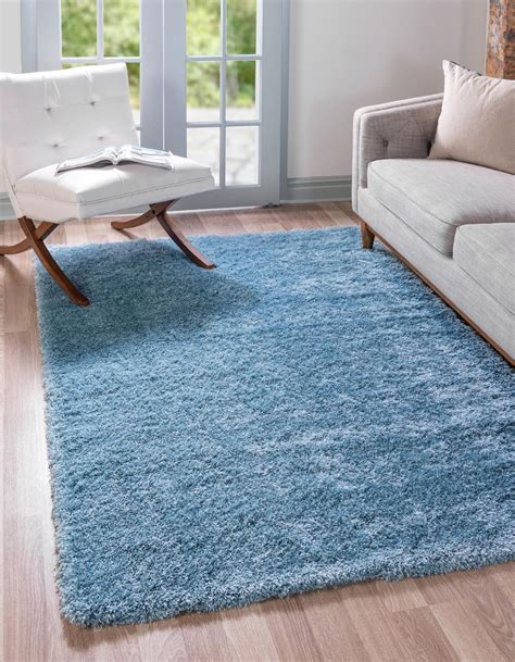 Light Blue 7 X 10 Luxury Solid Shag Rug