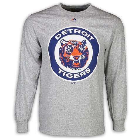 Detroit Tigers Gray Classic Logo Mens Long Sleeve T Shirt Vintage