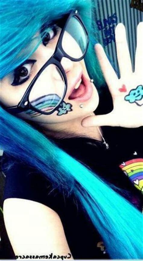 emo girl blue hair with glasses emo scene hair cute emo girls emo girls