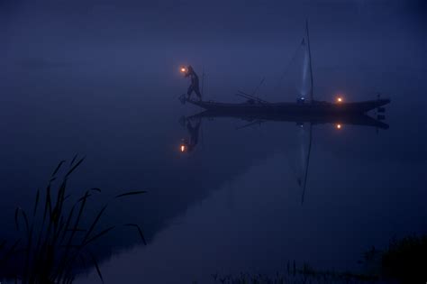 Free Images Man Sea Person Light Fog Sunrise Boat Night Lake