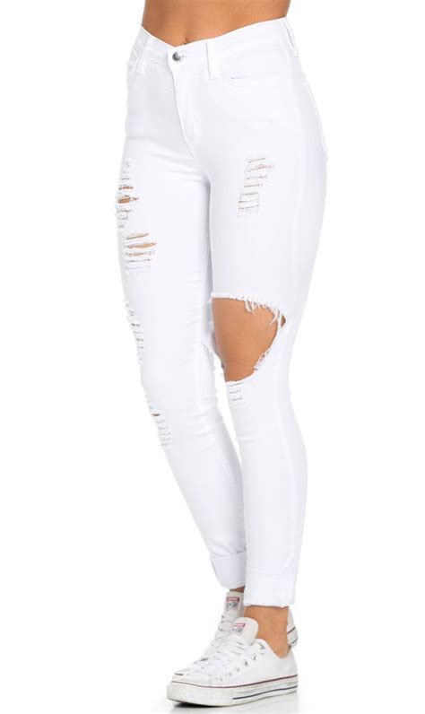 High Waisted Distressed Skinny Jeans In White Plus Sizes Available Cute Ripped Jeans White