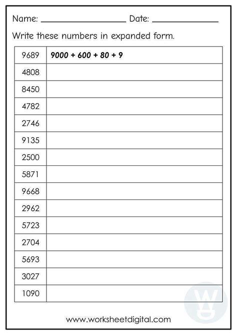 Numbers To 10000 Worksheets