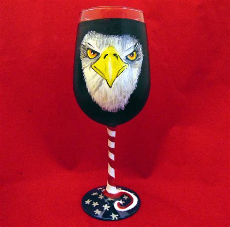 Hand Painted American Eagle Wine Glasses Great For Your Fourth Etsy