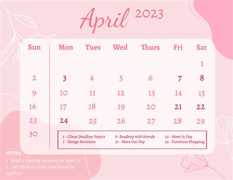 Pink April Calendar 2024 2024 Calendar Printable