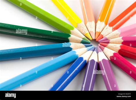 Color Pencils In Arrange In Color Wheel Colors On White Background
