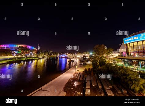 The Adelaide City Skyline At Night Featuring The Torrens Riverbank
