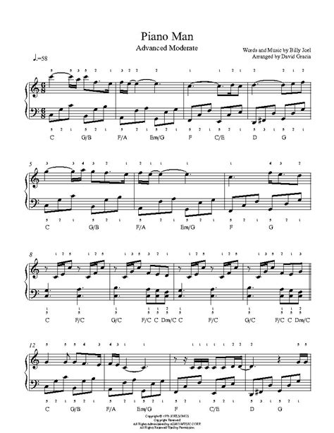 Piano Man By Billy Joel Piano Sheet Music Advanced Level Violin Sheet