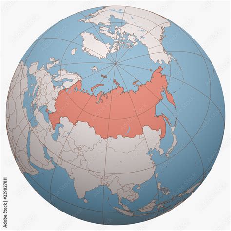 Russia On The Globe Earth Hemisphere Centered At The Location Of The