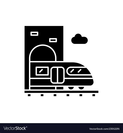 Train Station Black Icon Sign On Isolated Vector Image