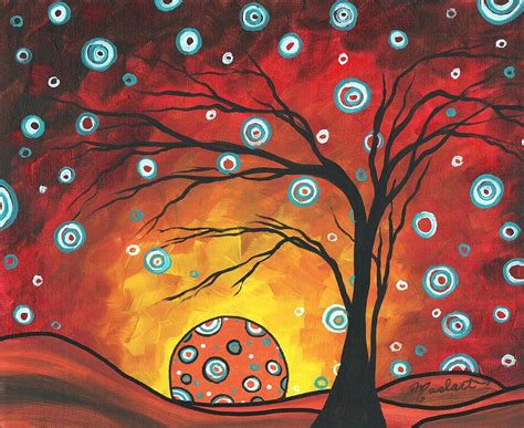 Abstract Art Original Landscape Painting Setting Sun By Madart Painting