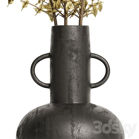 Merriman Black Vase And Terracotta Vase Set With Dried Plants Bouquet