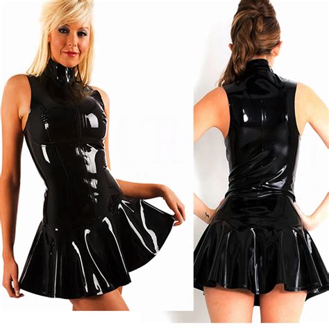 Plus Size Xxl Pu Leather Catsuit Women Sexy Pvc Bodycon Mini Dress Wet