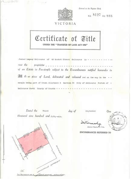 Certificate Title Deed Certificate Of Title Under The Transfer Of