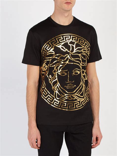 Versace Cotton Medusa Gold Print T Shirt In Black Gold Black For Men