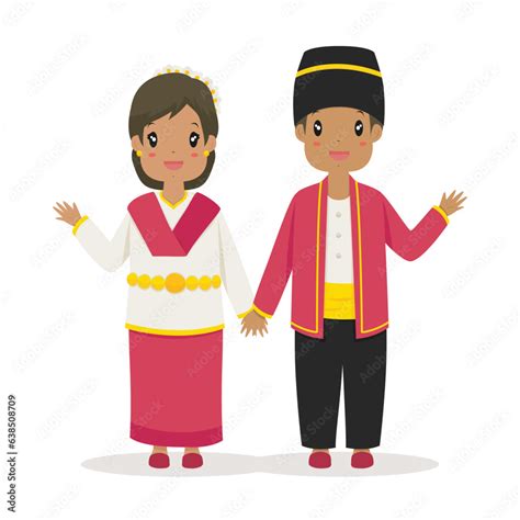 Happy Couple Wearing North Maluku Traditional Dress Waving Hands