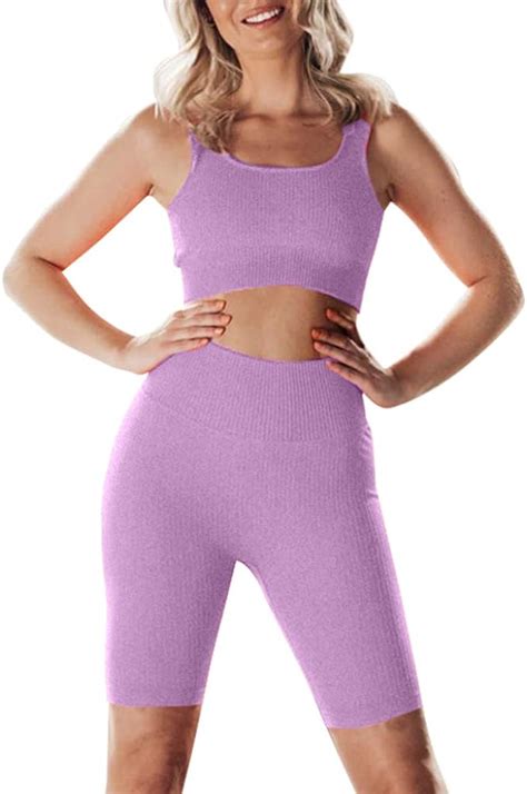 buy jetjoy biker short sets women 2 piece outfits ribbed yoga running workout shorts sets