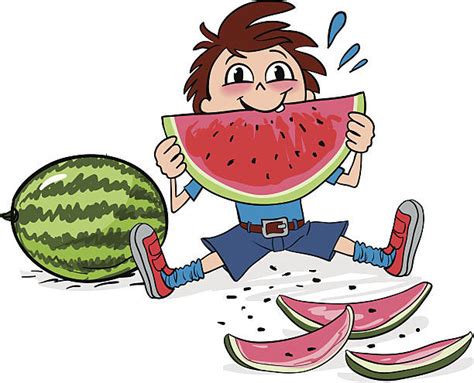 Royalty Free Kid Eating Watermelon Clip Art Vector Images