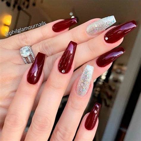 Trendy Designs For Coffin Burgundy Nails Artificial Nails Burgundy