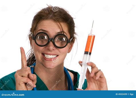 Crazy Nurse Giving Injection To Scared Man Royalty Free Stock