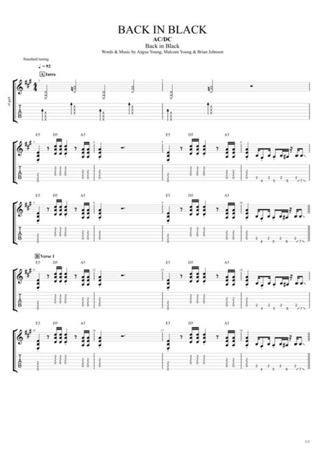 Back In Black Tab By AC DC Guitar Pro Full Score MySongBook