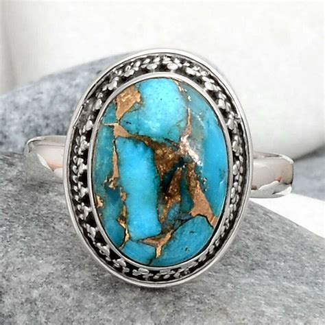 Copper Blue Turquoise 925 Sterling Silver Handmade Ring Jewelry S 8