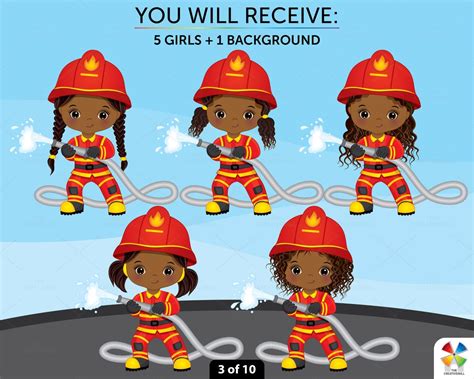 Black Girl Firefighter Clipart Vector Fireman Afro Little Etsy