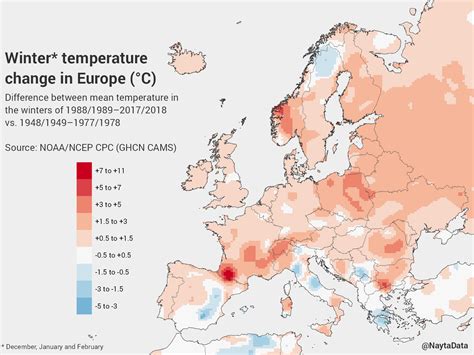 Winter Temperature Change In Europe The Winters Of 1988198920172018