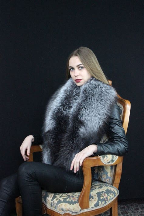 silver fox fur stole ~60 inch finland saga furs fox boa natural color collar scarves and wraps
