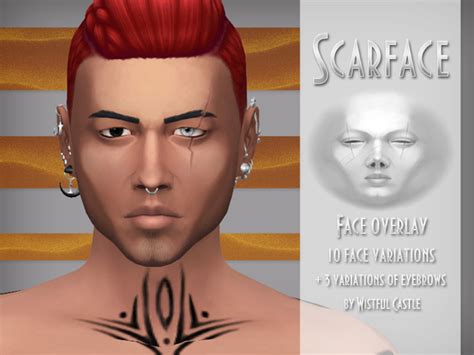 Scarface Male Face Overlay And Eyebrows By Wistfulcastle At Tsr Sims 4