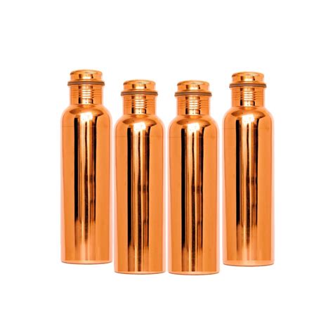 Neel Madhav Copper Water Bottle 1000ml Set Of 4 Brown