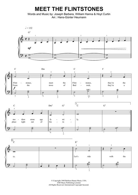 Hoyt Curtin Meet The Flintstones Sheet Music Pdf Notes Chords Film Tv Score Piano Chords