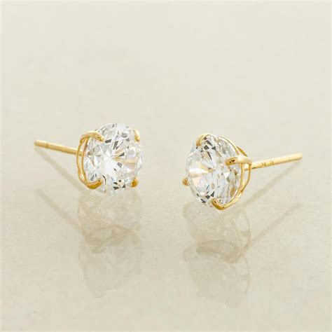 Anygolds 14k Real Solid Gold 6 Mm Round Stud Earrings Made With Real