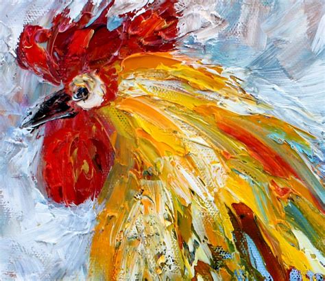 Rooster Painting Original Oil Abstract Palette Knife Impressionism On