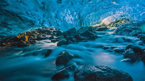 Flowing River Inside A Glacier Cave Vatnajökull Iceland Bing Gallery