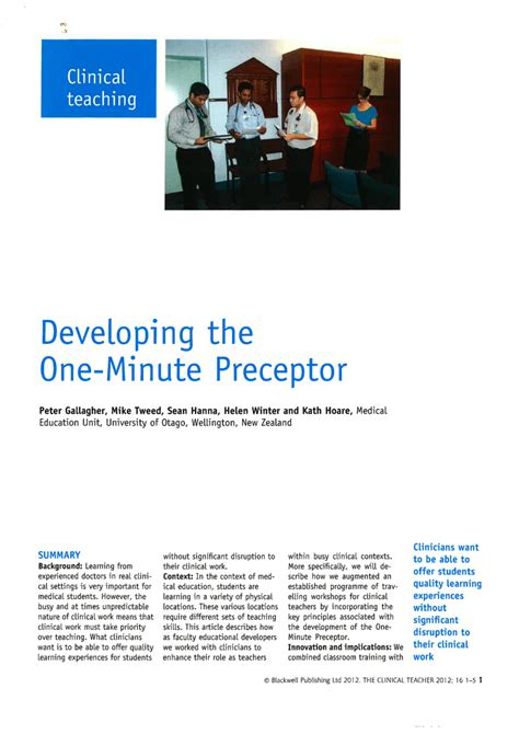 Pdf Developing The One Minute Preceptor