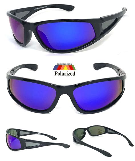 wrap around polarized anti glare sunglasses tinted blue mirror lens uv400 ebay