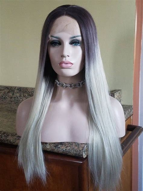 Heat Resistant Blended Hair Wig Ash Brown Into Ash Blonde Lace Front